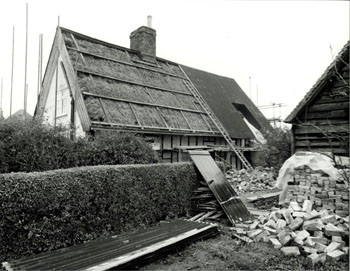 Rear of 10 Willington Road 1980 note the thatch beneath the corrugated iron